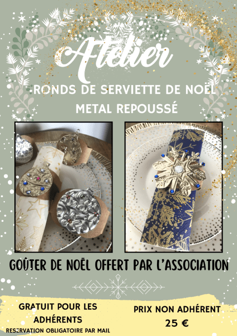 Atelier ronds de serviettes de Noël métal repoussé - Prix de réservation